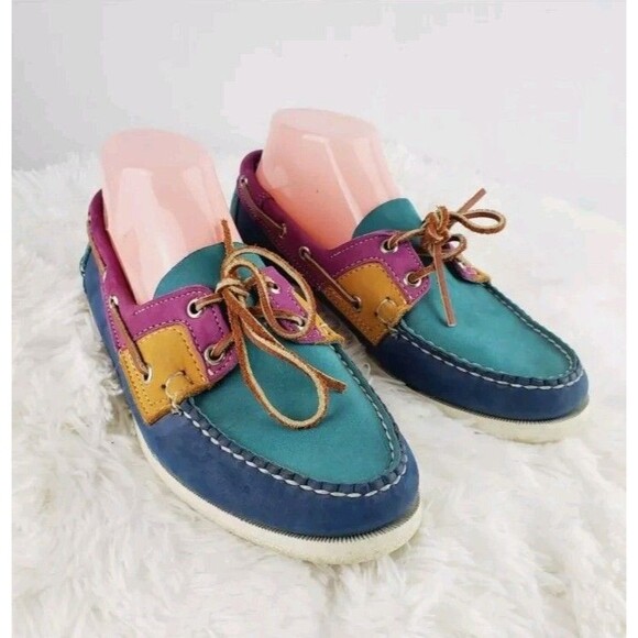 Vtg LLBean Leather Multi-Color Blucher Maine Made Moccasin Boat Loafer Mens 7M main image 6